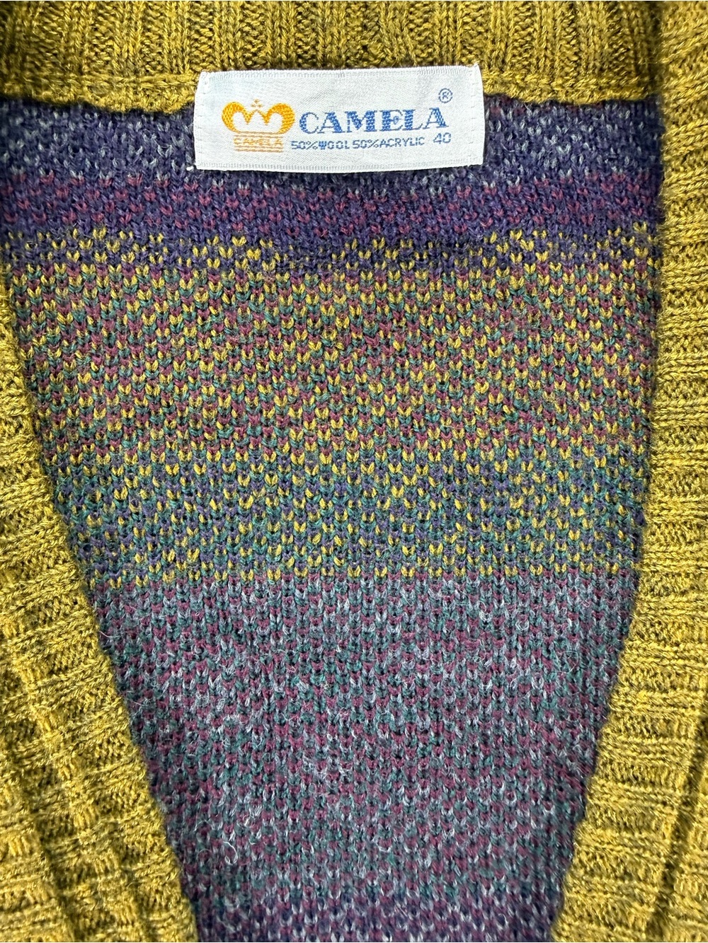 Vintage Camela Cardigan Sweater Men's Medium Multicolor Geometric 90s 80s Wool - Picture 3 of 5